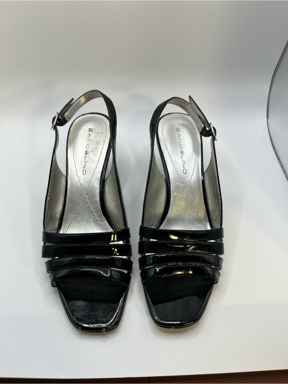 Bandolino Black Patent Multi-Strap Slingback Heels